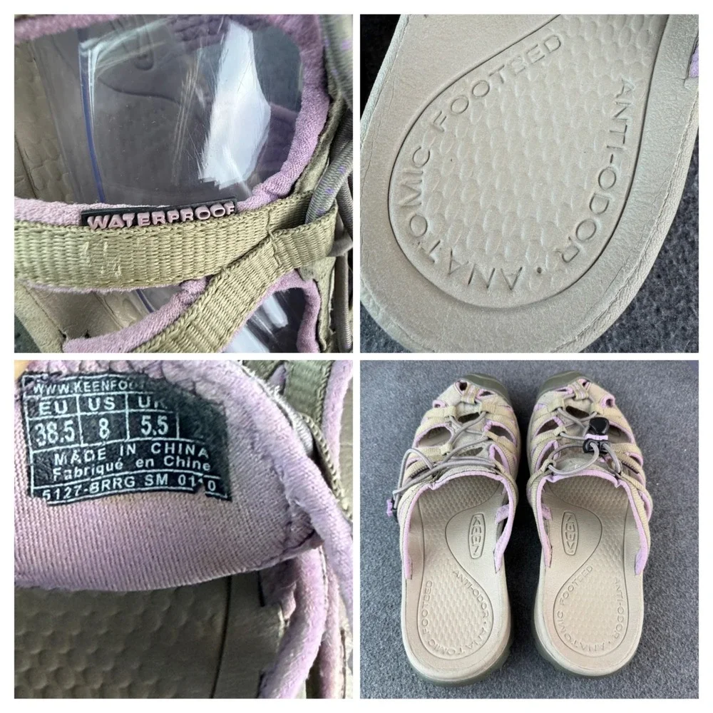 Keen Bali Strap Sandals Womens 8 Khaki/Lavender Waterproof Slide Shoes